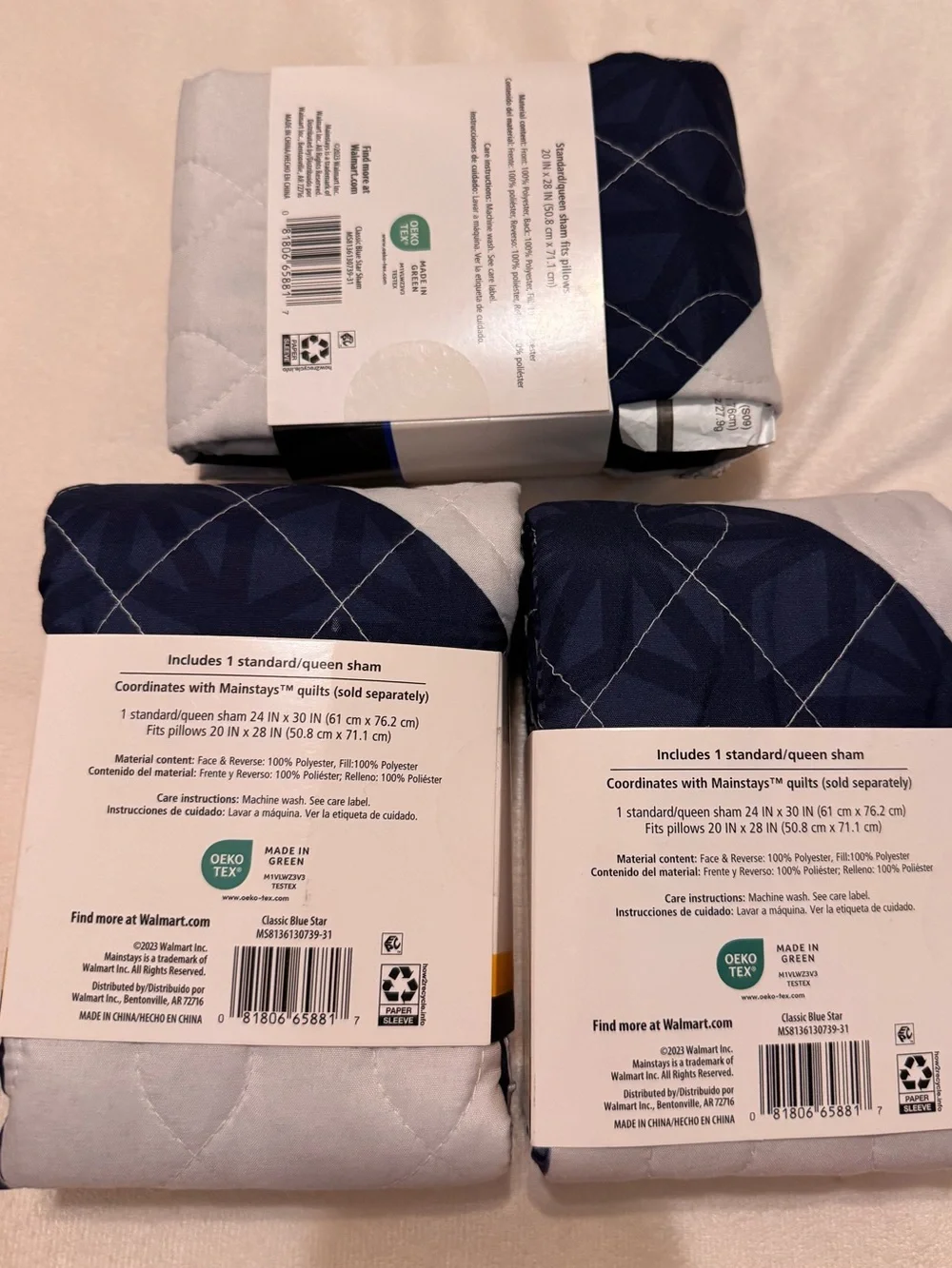 Mainstays Classic Blue Star Quilt Sham, Standard/Queen, 1 pack, Lot of 3